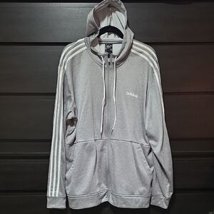 Adidas Gray Men's Hoodie with White Stripes